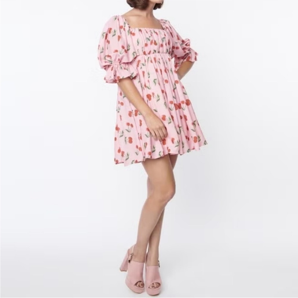 Smak Parlour Pink and Cherries Love Interest Babydoll Dress Size Small